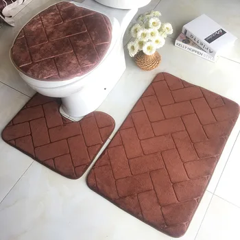 3D מובלט האמבטיה שטיח האמבטיה ערכת שירותים שטיח סט פלנל החלקה לשטיח להגדיר את מכסה האסלה לכסות חדר מקלחת שטיח רצפת מחצלות WF106 - התמונה 2  