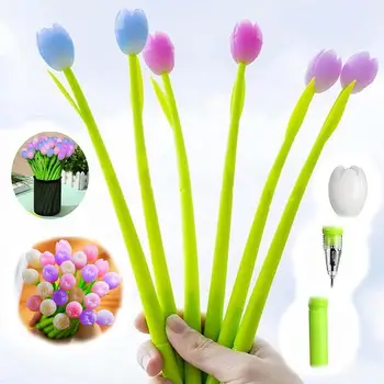 עטים כדוריים עם פרחים 6Pcs יצירתי צמח עטים כדוריים פרח חמוד עטים צבעוני, אסתטי עטים 0.5 מ 