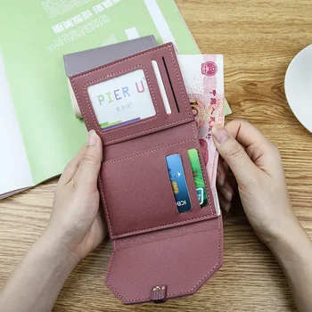 חדשות גרסה קוריאנית של קטן הארנק קצר תלת-פי צבע רב-כרטיס סטודנט הנשי הארנק אופנה אבזם כרטיס התיק - התמונה 2  