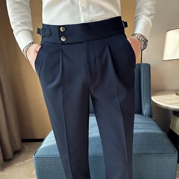 בסגנון בריטי נאפולי חליפת מכנסיים לגברים, Slim Fit חליפת עסקים מכנסיים חברתית צוות המשרד ראיון מסיבת החתונה גברים מכנסיים - התמונה 2  