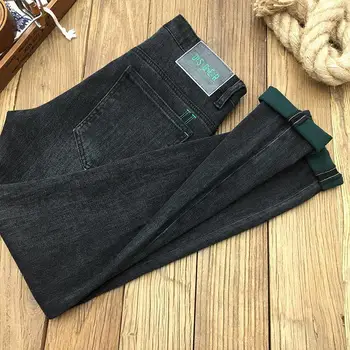 גברים מזדמנים אביב סתיו ג 'ינס בסגנון קוריאני Slim Fit ג' ינס מכנסיים עם רקמה עיצוב למתוח נוח סקיני מכנסיים - התמונה 2  