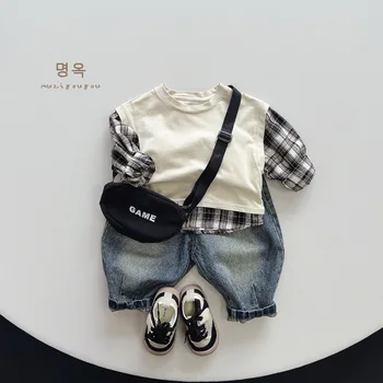 סתו ילדים ילד מזויף שני חלקים גופיה קוריאנית כותנה משולבים ילד פעוט, חולצות שרוול ארוך תכליתי ילדים קטנים Pullovers - התמונה 2  